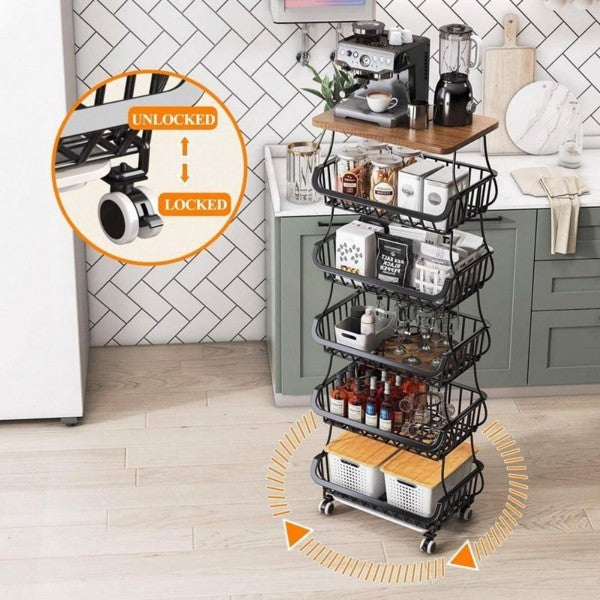 6-story Fruit And Vegetable Baskets With Wooden Tabletop