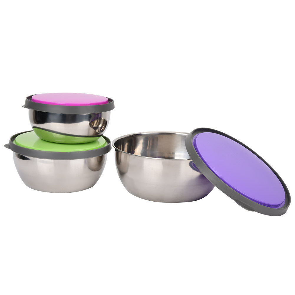 3Pcs Stainless Steel Seal Bowl with Lid Food Storage Box Container Kitchen Tool