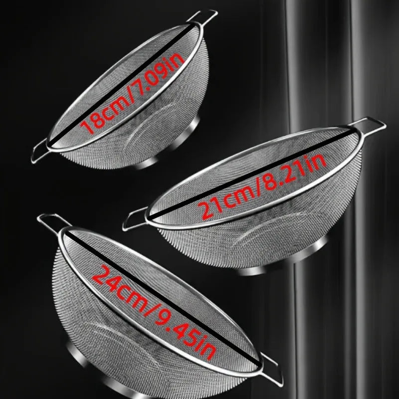 3-Piece Stainless Steel Colander Set with Handles for Kitchen Multi-Purpose