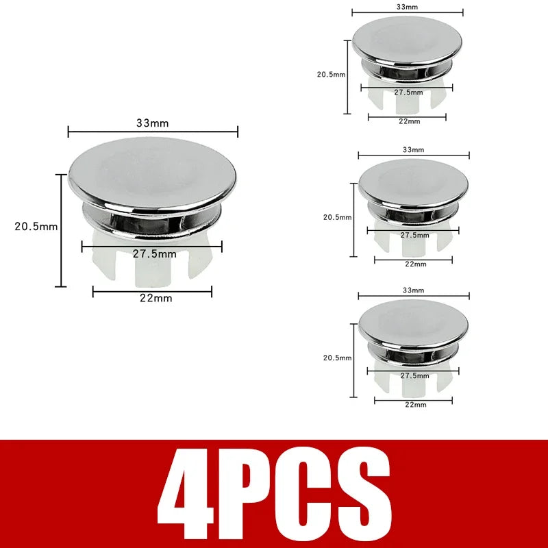 4PCS Plastic Bathroom Kitchen Basin Sink Overflow Cover Ring Insert Replacement Chrome Hole Round Drain Cap Basin Accessory