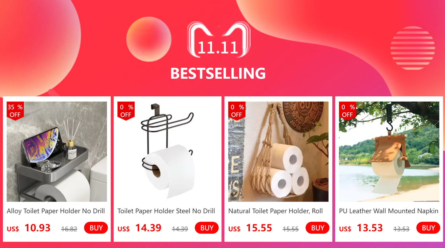 Wood Toilet Paper Holder No Drill Kitchen Storage Brass Towel Hanger Bathroom Accessories Self-Adhesive Wall Mounted Tissue Rack