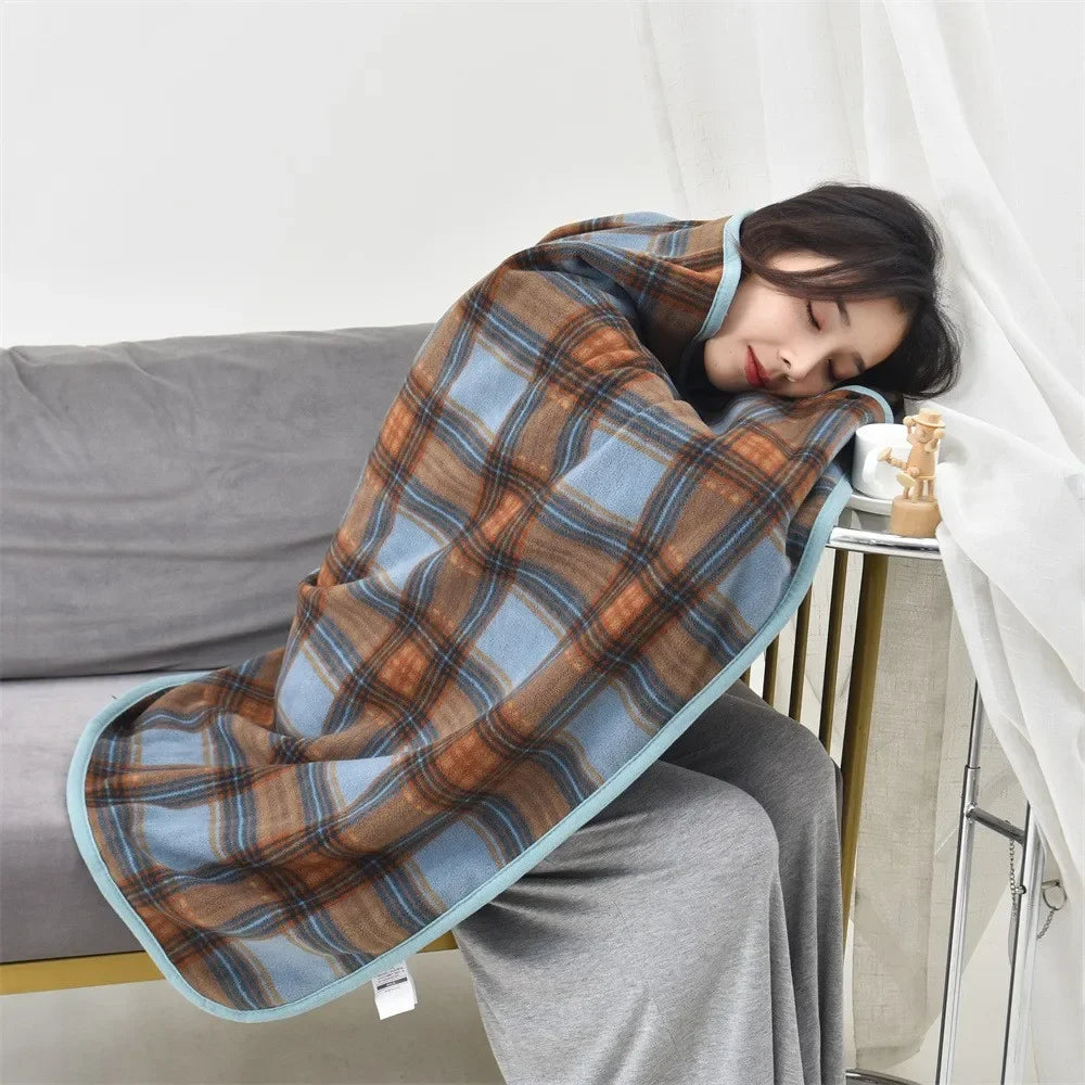Winter Wearable Plaid Shawl Blanket with Button Warm Shawl Wearable Blanket Home Office Travel Soft Fleece Throw Knee Blankets