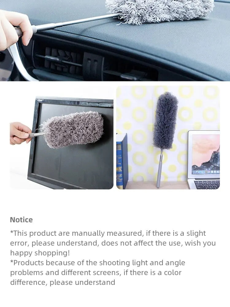 Retractable Duster Stainless Steel Long Handle Dusting Brush Car Household Cleaning Tools Microfiber Dust Chicken Feather