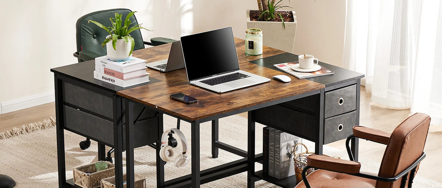 JHK Computer Desk With Drawers 55 Inch With 2-Tier Drawers