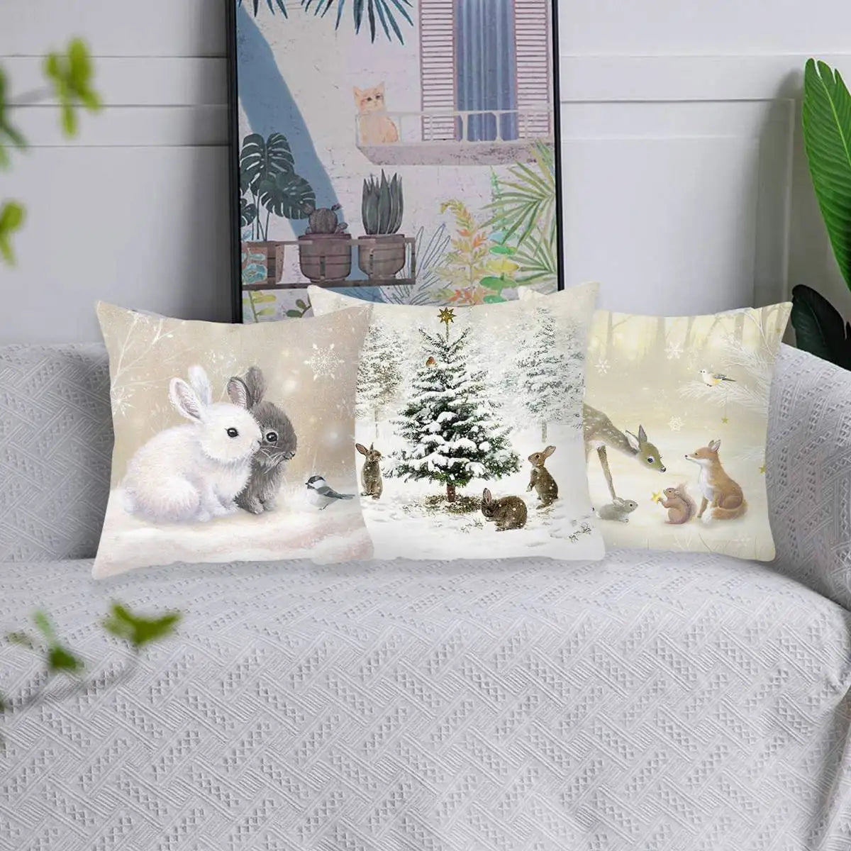 New Christmas Elk Tree Cushion Cover Merry Christmas Decorations