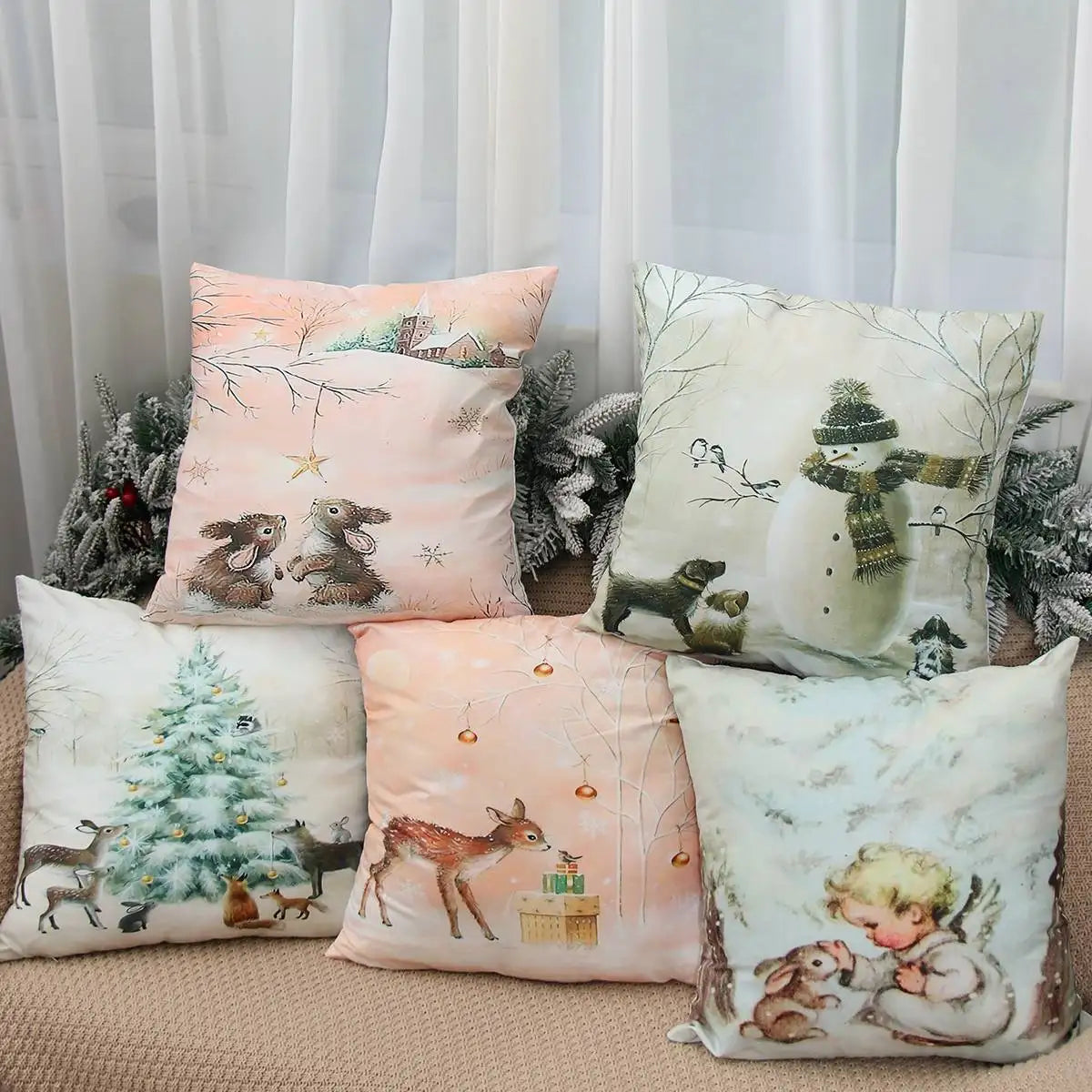 New Christmas Elk Tree Cushion Cover Merry Christmas Decorations