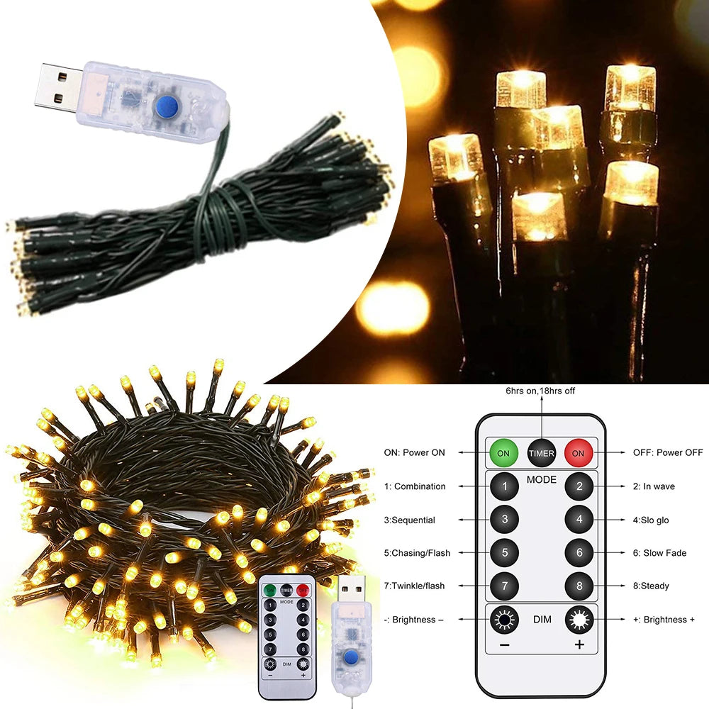 USB Remote Green Wire Christmas Tree Lights