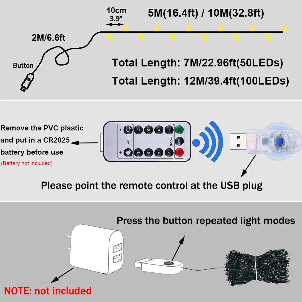 USB Remote Green Wire Christmas Tree Lights