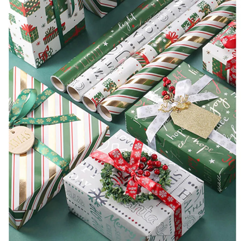 New 6pcs 50x76cm Christmas Gift Wrapping Paper Ribbon Decor