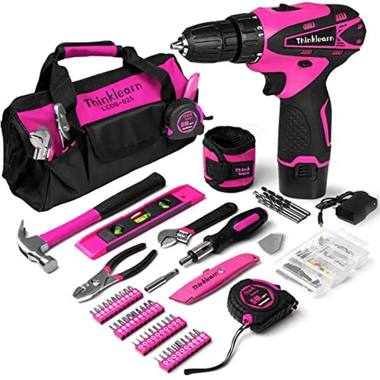 137-Piece Pink Cordless Drill SET with Tool Bag 