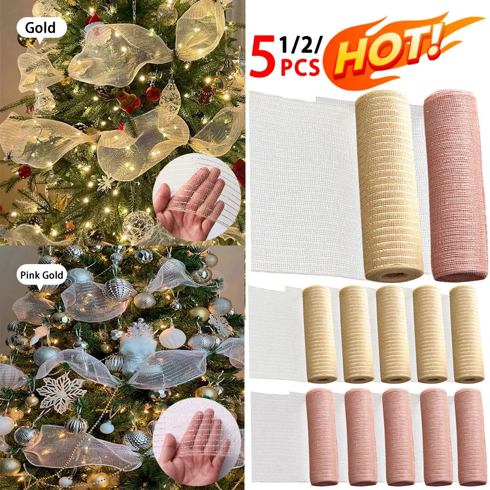 Christmas Mesh Ribbon 26cm 10yards Metallic forChristmas Tree Indoor Decoration