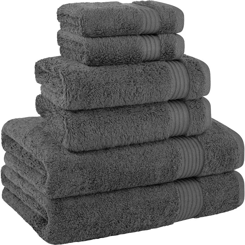 6 Piece Towel Set Cotton Soft Dark Gray Towel Set