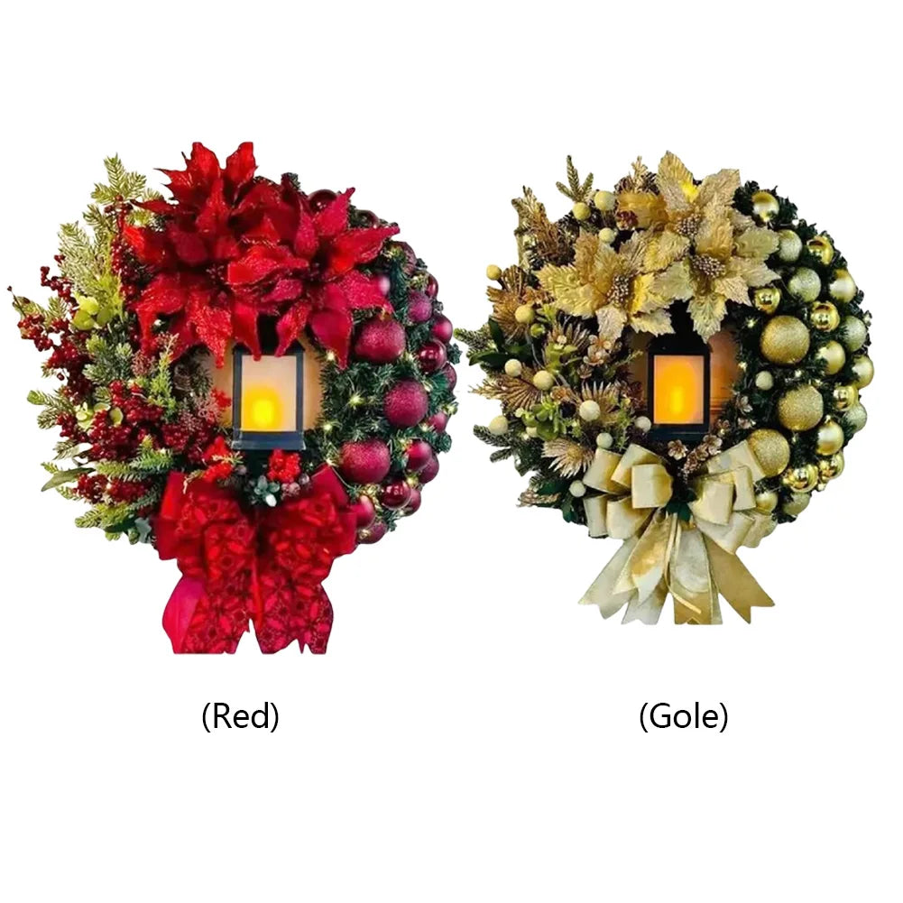 Christmas Wreath With Lamp Artificial Hanging Ornaments Front Door