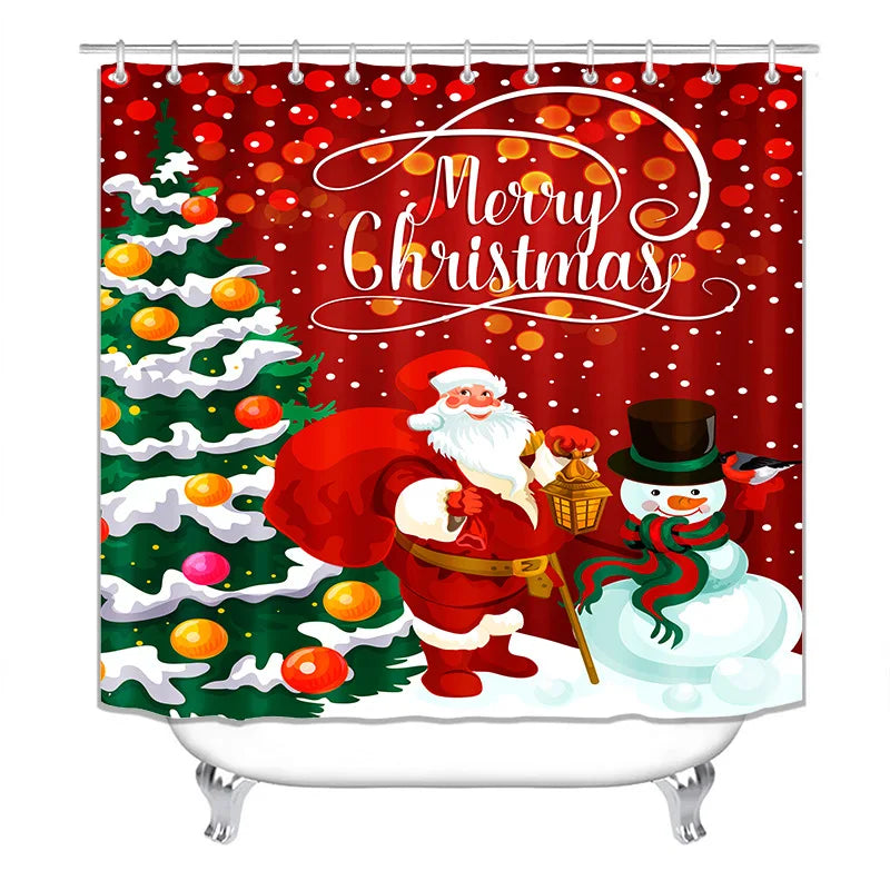 New Christmas Bathroom Shower Curtains 4 Pcs