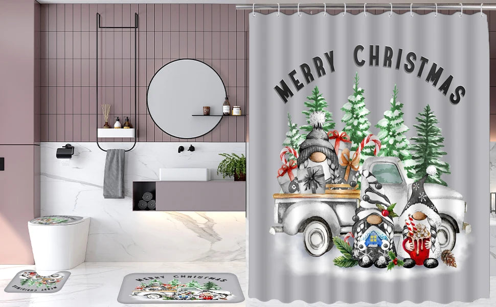 Cute dwarf print shower curtain for christmas