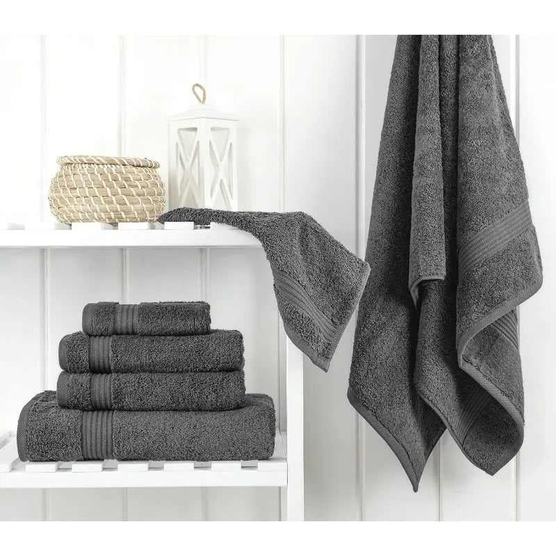 6 Piece Towel Set Cotton Soft Dark Gray Towel Set