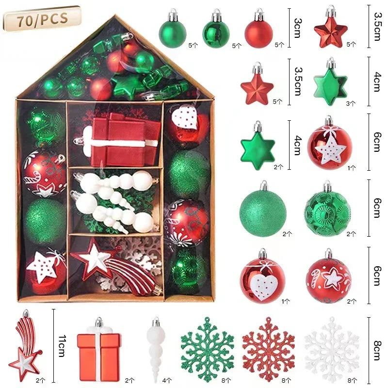 70 Pcs Christmas Ornaments Christmas Ball Set