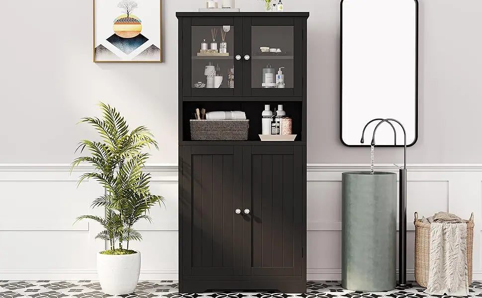 Bathroom Floor Cabinet with Open Shelf