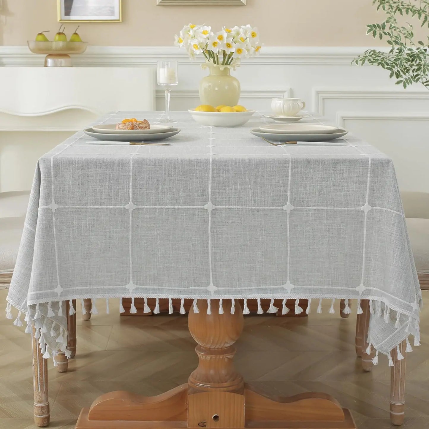 Plaid Tablecloth Rustic Burlap Linen Fabric