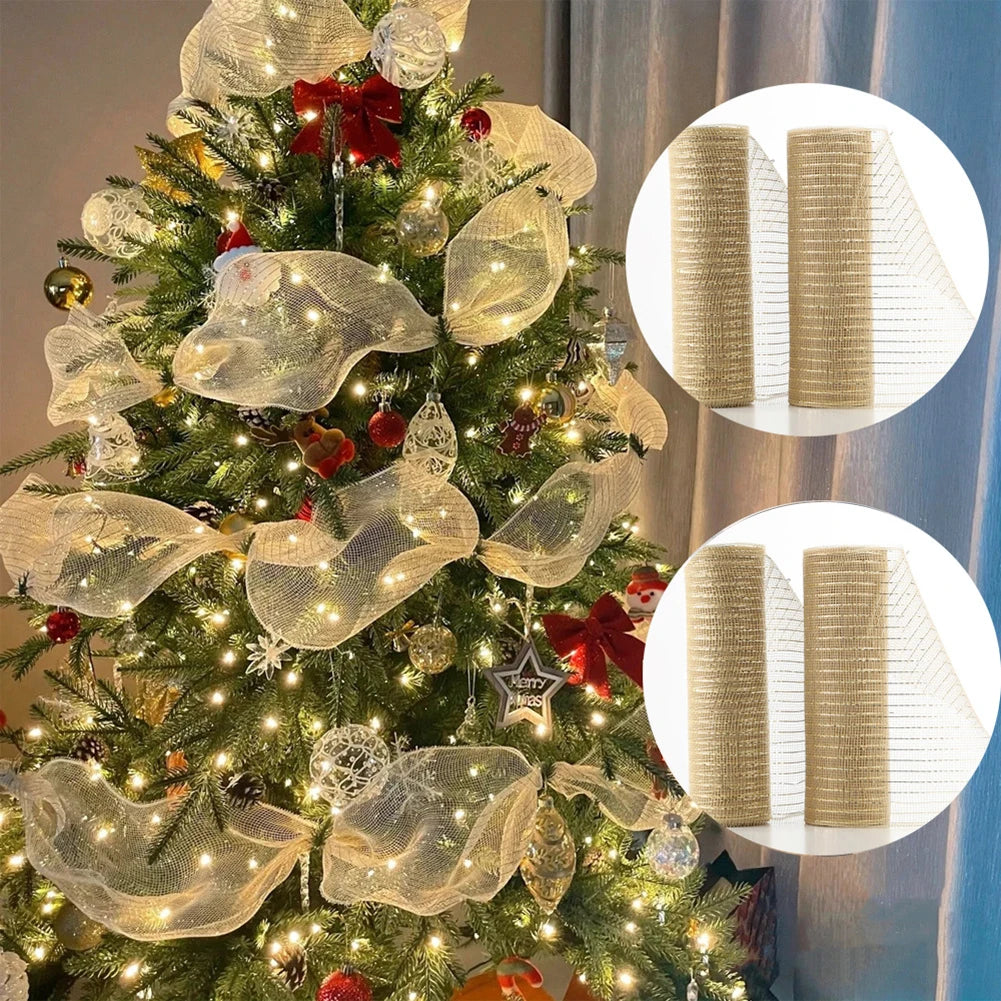 Christmas Mesh Ribbon 26cm 10yards Metallic forChristmas Tree Indoor Decoration