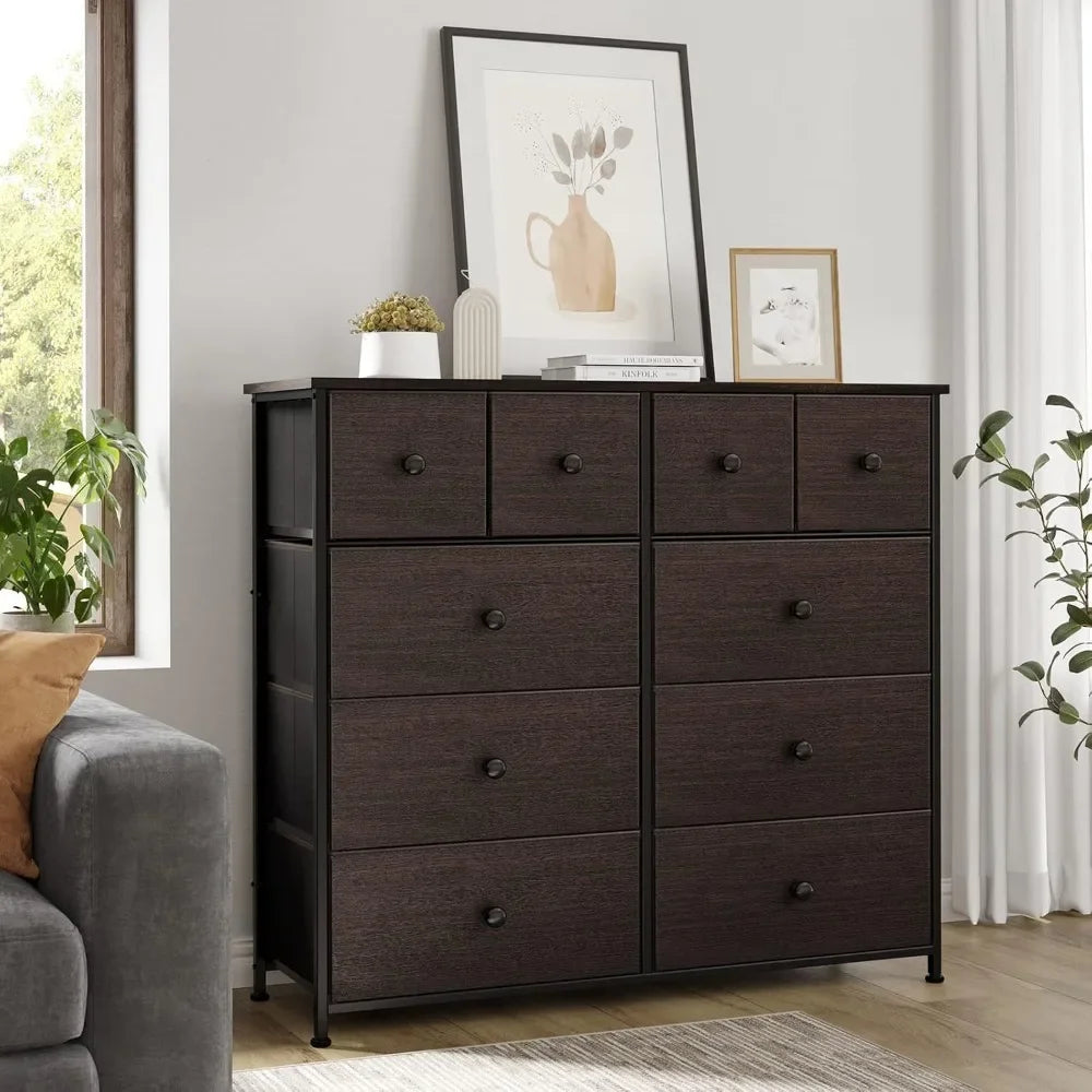 10 Drawer Dresser for Bedroom Faux Leather