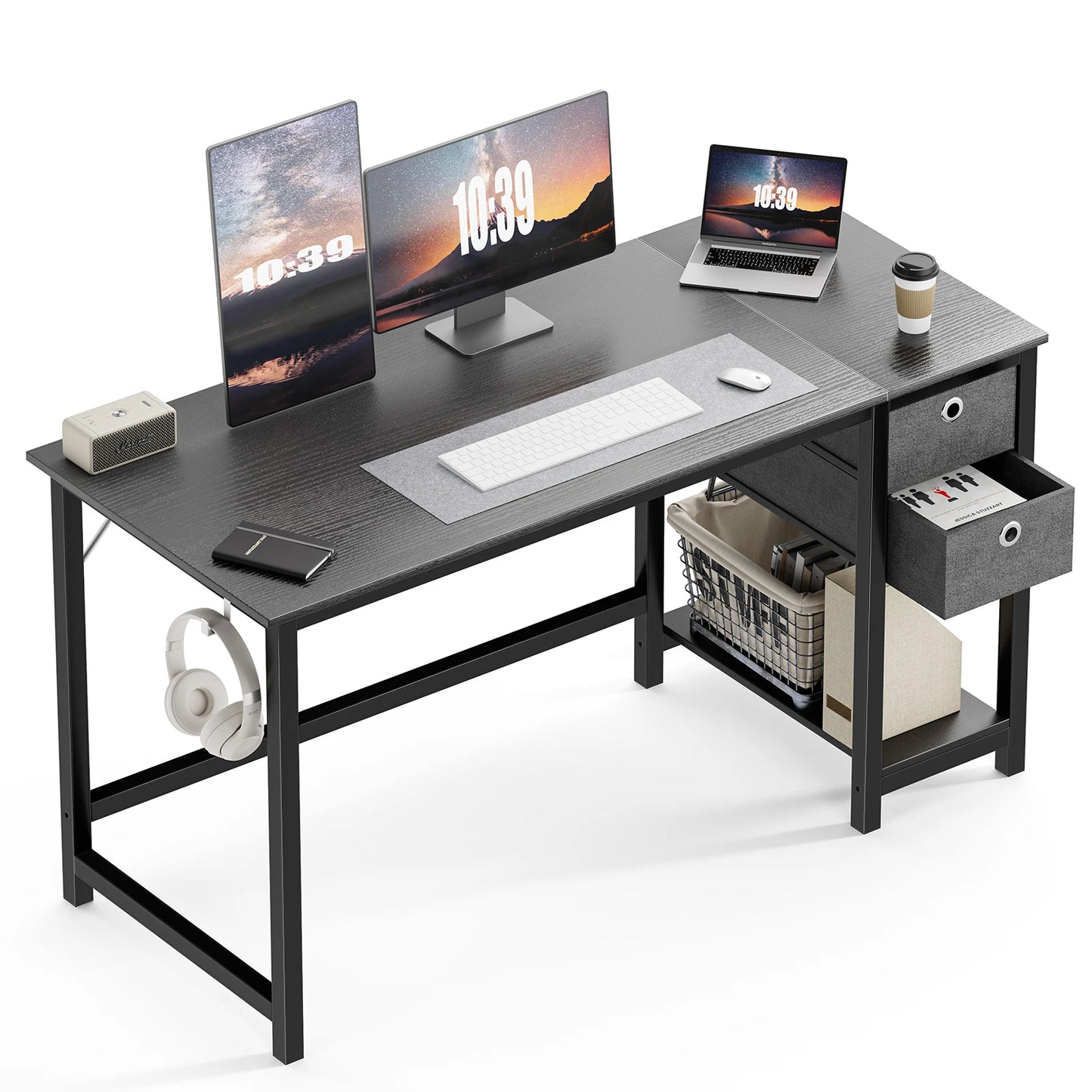 JHK Computer Desk With Drawers 55 Inch With 2-Tier Drawers