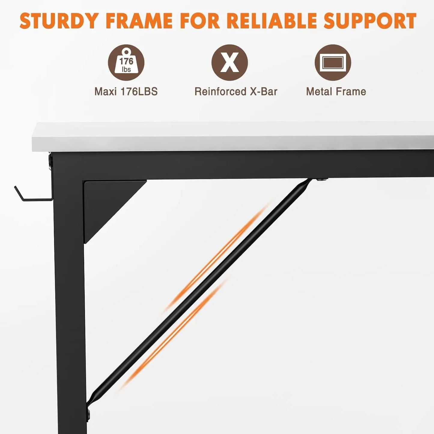 JHK Computer Desk Writing Study Office Gaming Table Modern Simple Style Compact with Side Bag Headphone Hook Easy Assembly