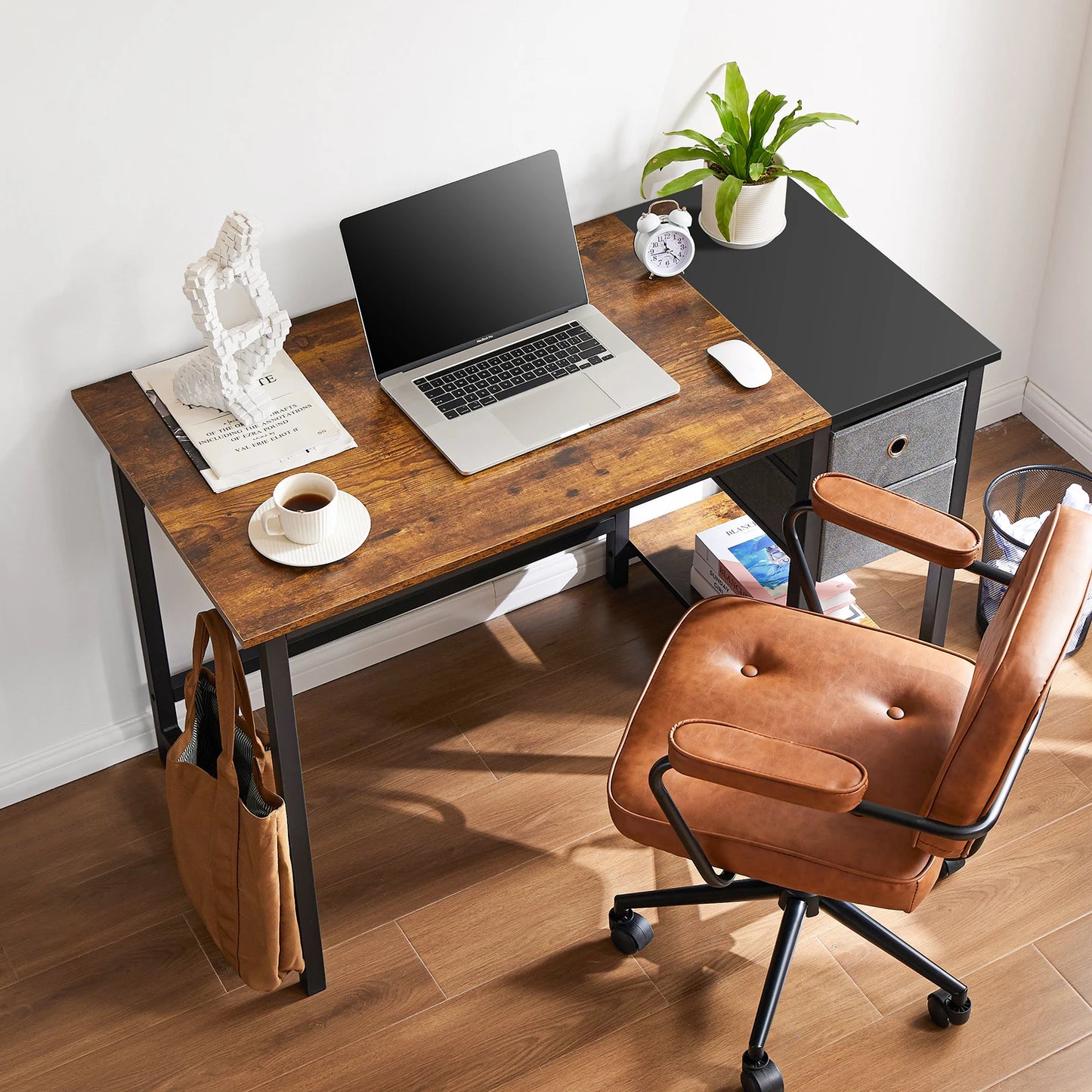 JHK Computer Desk With Drawers 55 Inch With 2-Tier Drawers