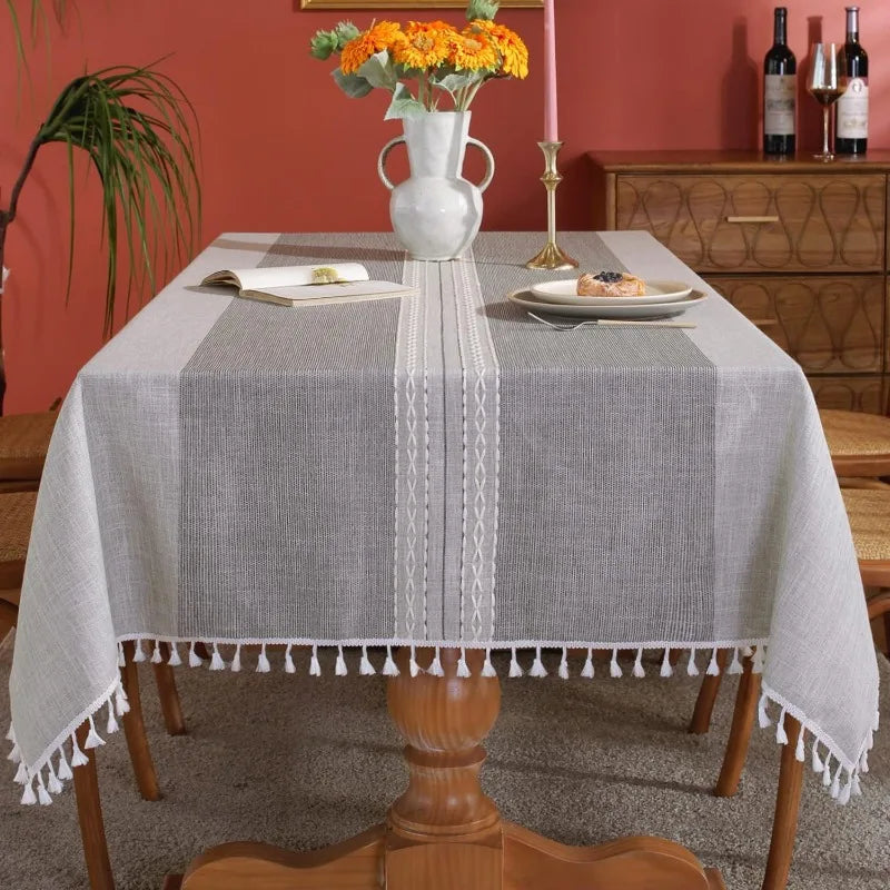 Plaid Tablecloth Rustic Burlap Linen Fabric