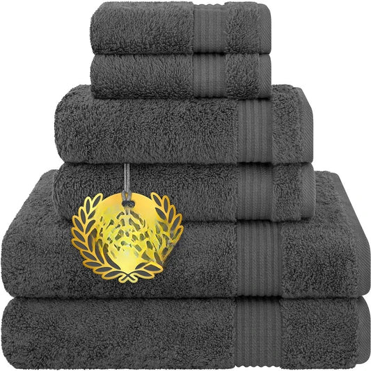 6 Piece Towel Set Cotton Soft Dark Gray Towel Set