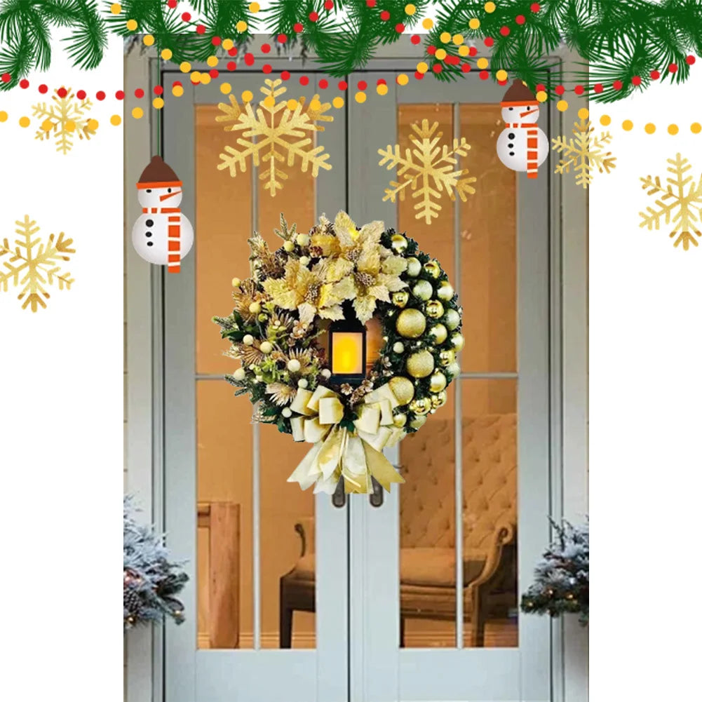 Christmas Wreath With Lamp Artificial Hanging Ornaments Front Door