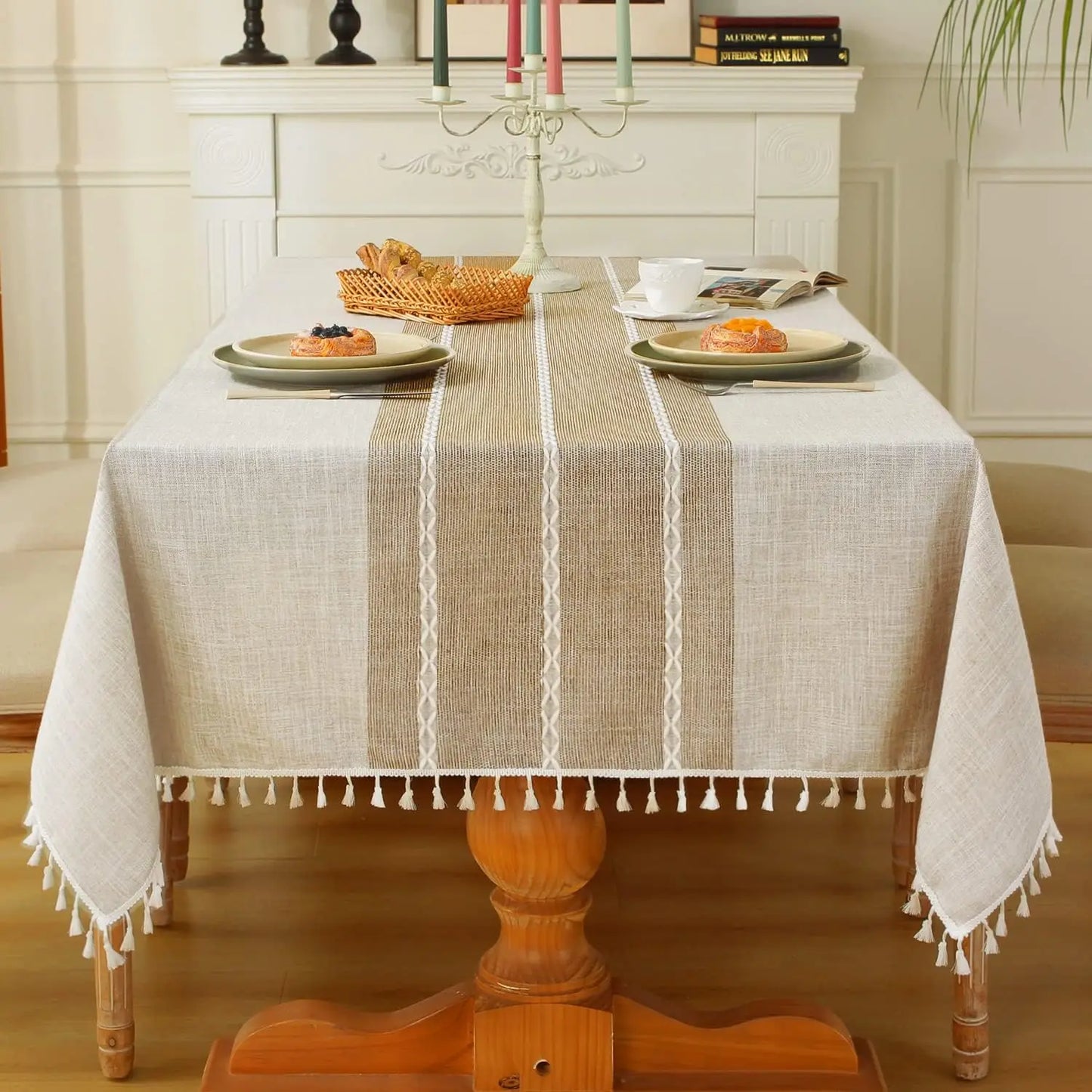 Plaid Tablecloth Rustic Burlap Linen Fabric