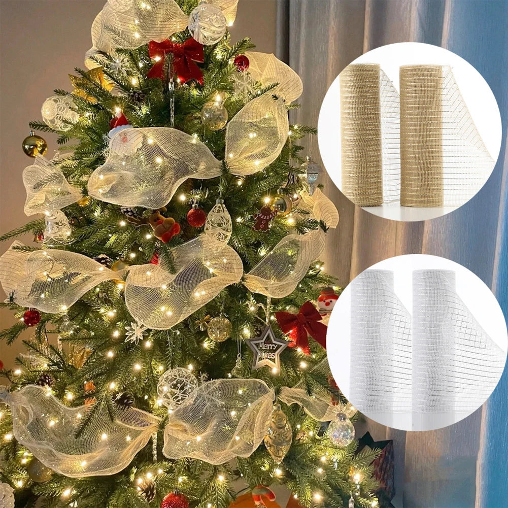 Christmas Mesh Ribbon 26cm 10yards Metallic forChristmas Tree Indoor Decoration