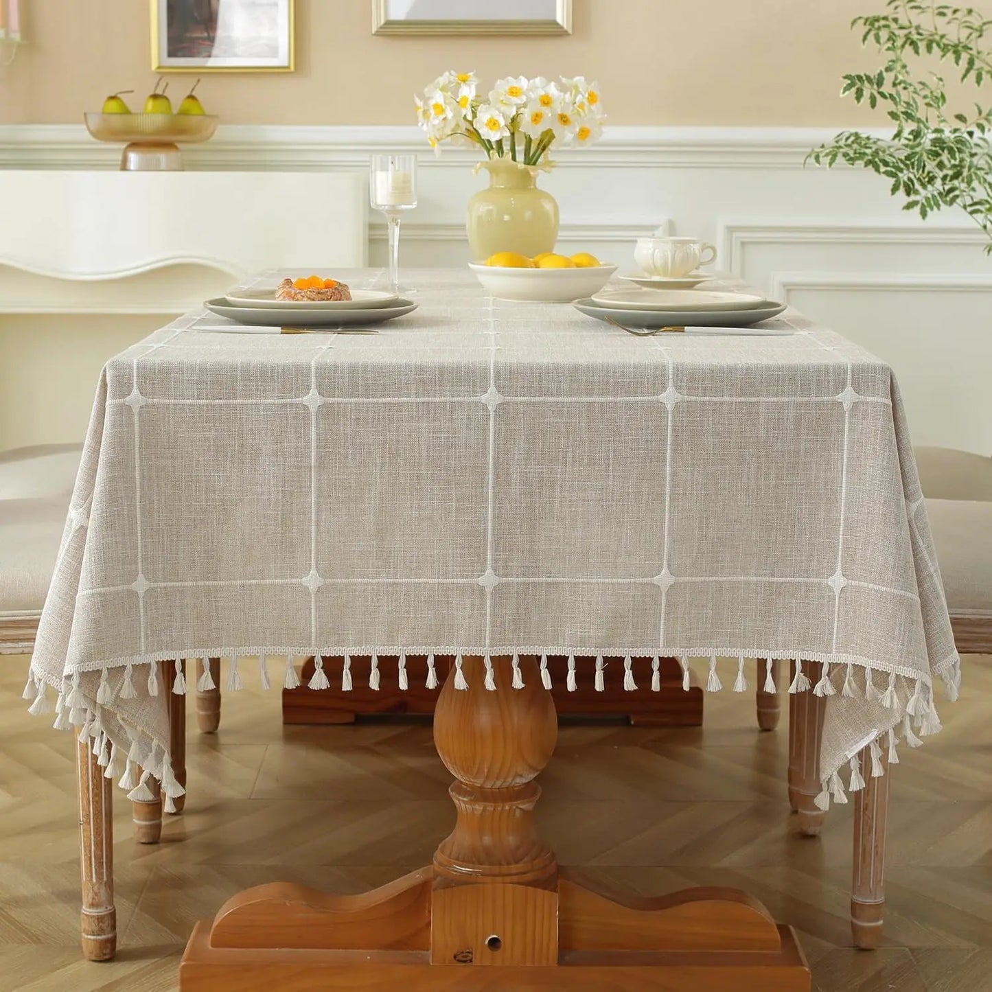 Plaid Tablecloth Rustic Burlap Linen Fabric