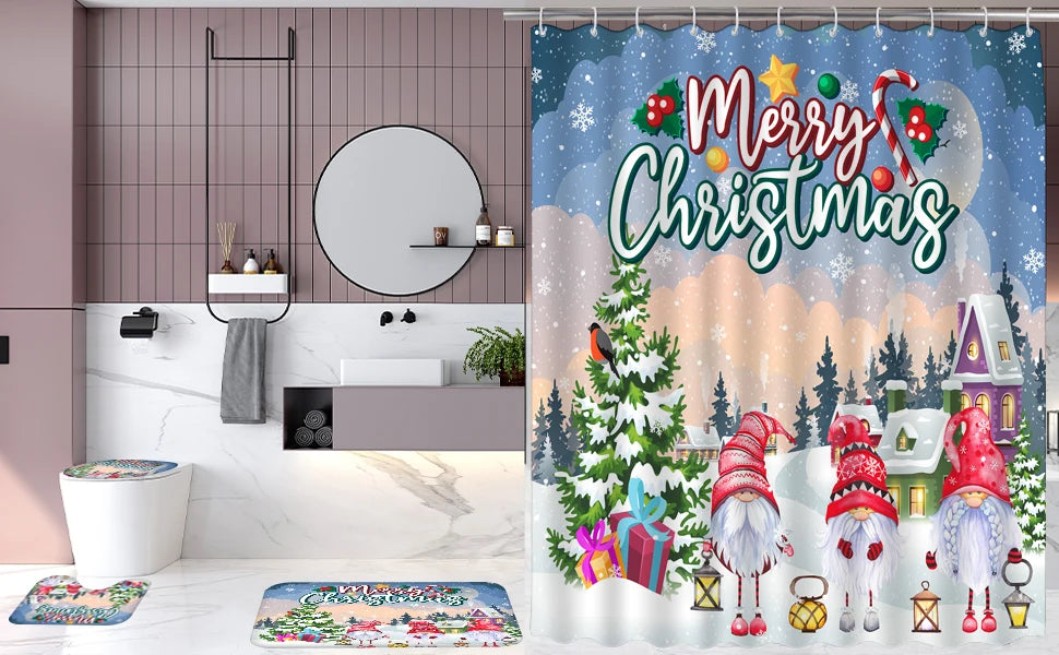 Cute dwarf print shower curtain for christmas