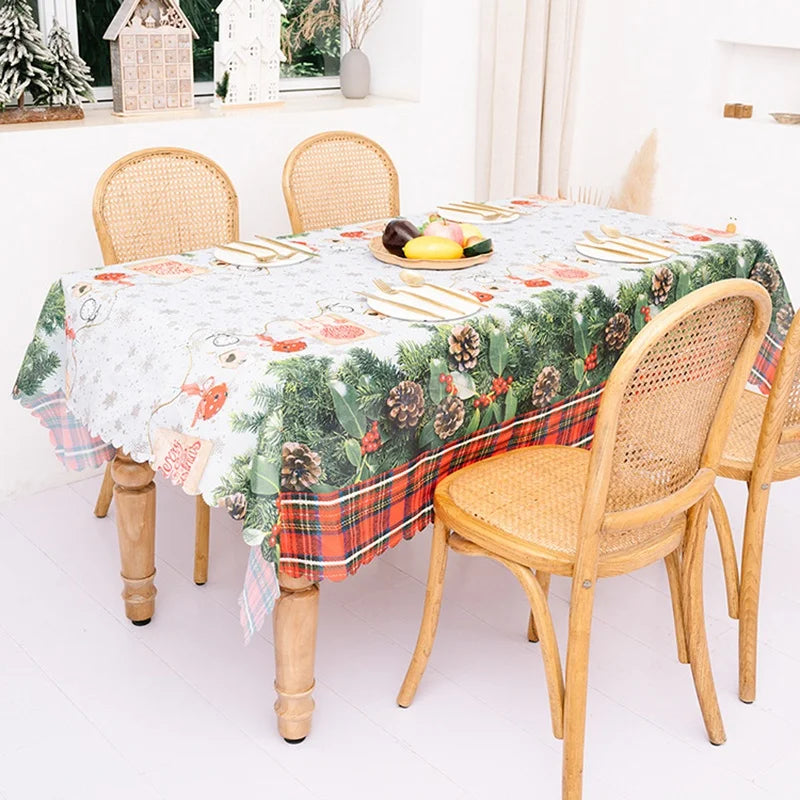 Buffalo Plaid Snowflake Christmas Tablecloths Decor Rectangle Table Cover