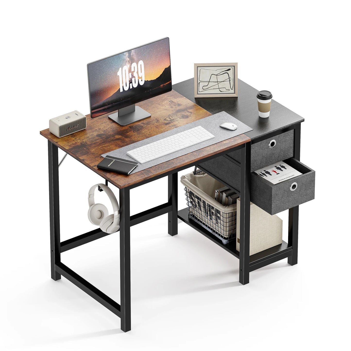 JHK Computer Desk With Drawers 55 Inch With 2-Tier Drawers