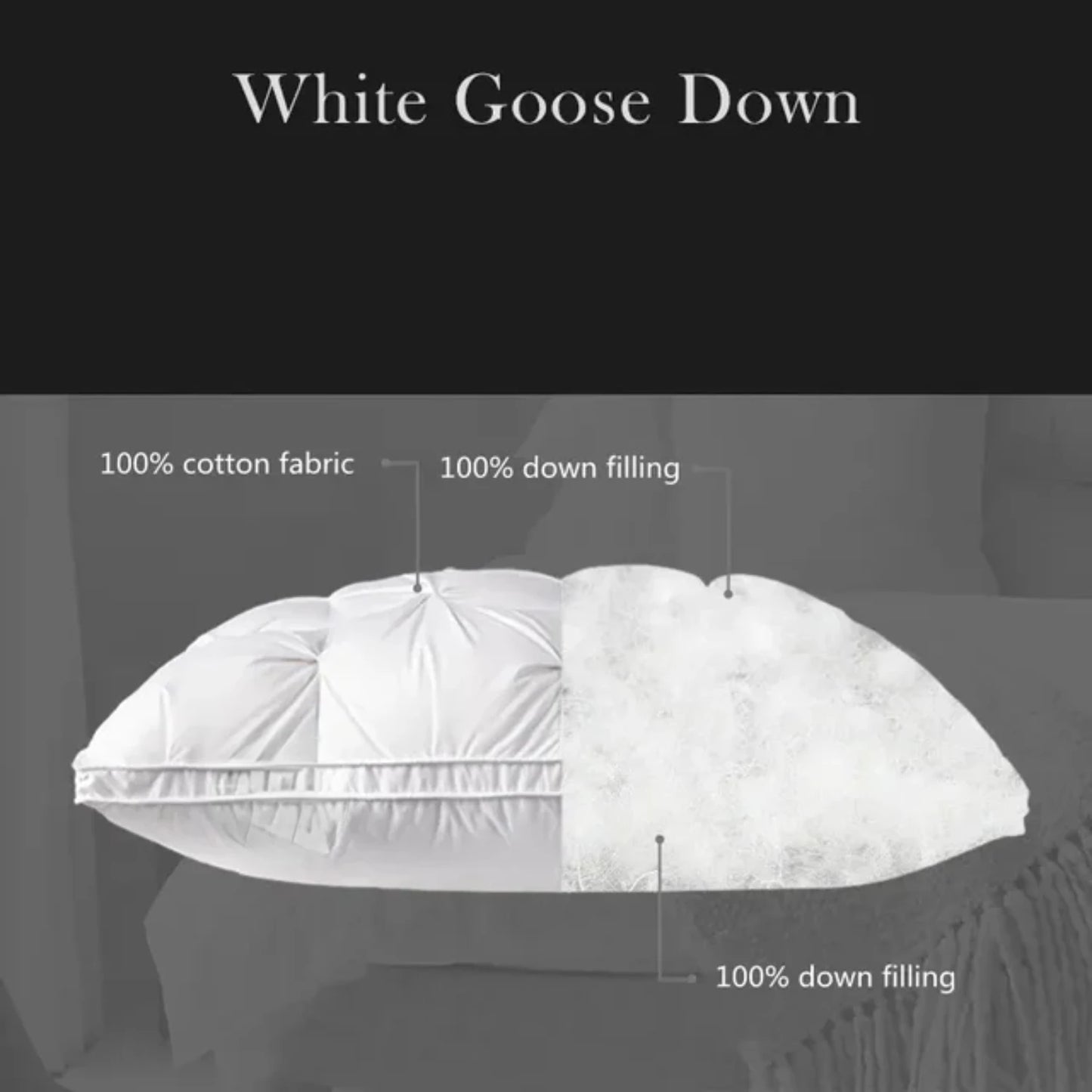 New Luxurious High-End Soft White Goose Down Pillow - Ultimate Comfort Experience with Plush Cotton Cover - Innovative 3D Cervic