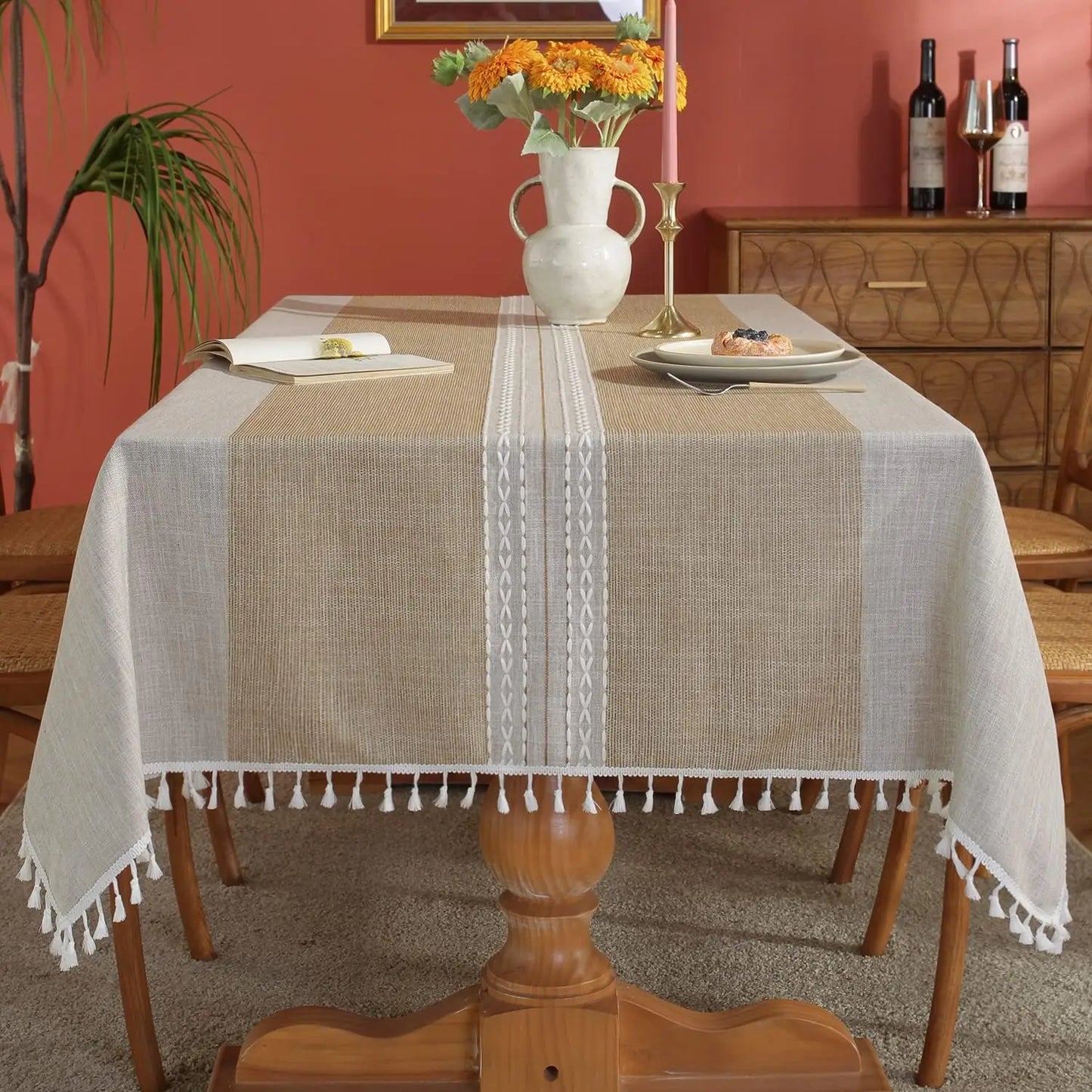 Plaid Tablecloth Rustic Burlap Linen Fabric