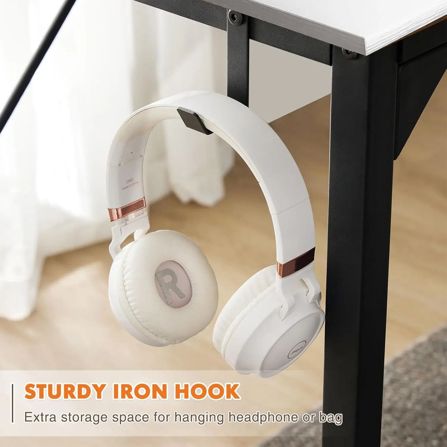 JHK Computer Desk Writing Study Office Gaming Table Modern Simple Style Compact with Side Bag Headphone Hook Easy Assembly