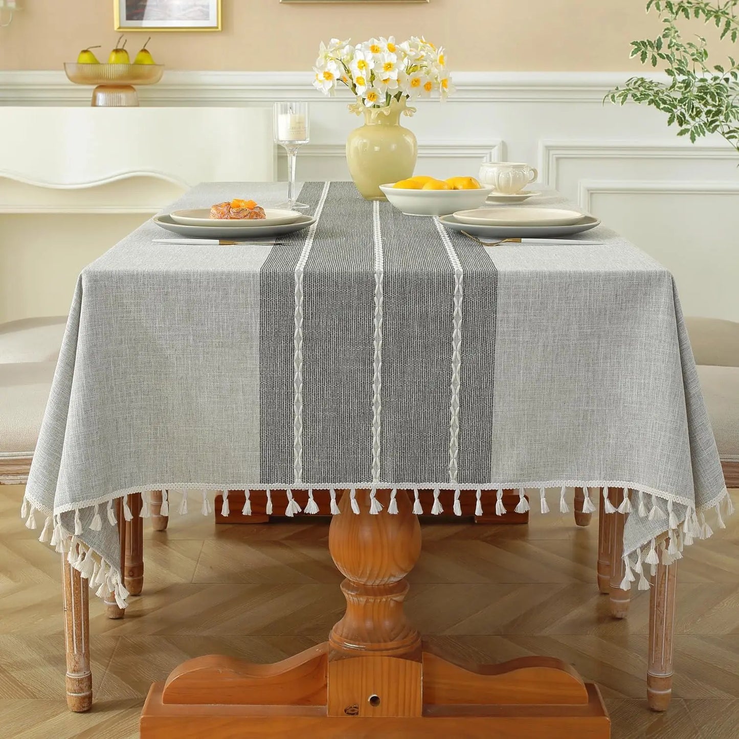 Plaid Tablecloth Rustic Burlap Linen Fabric