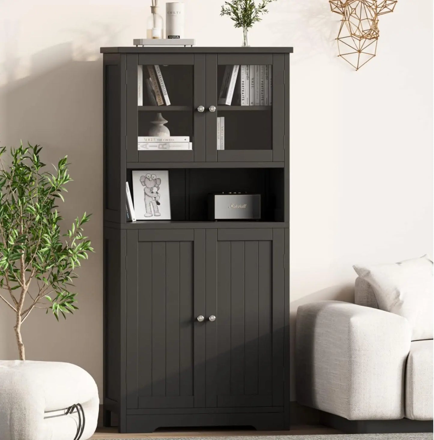 Bathroom Floor Cabinet with Open Shelf