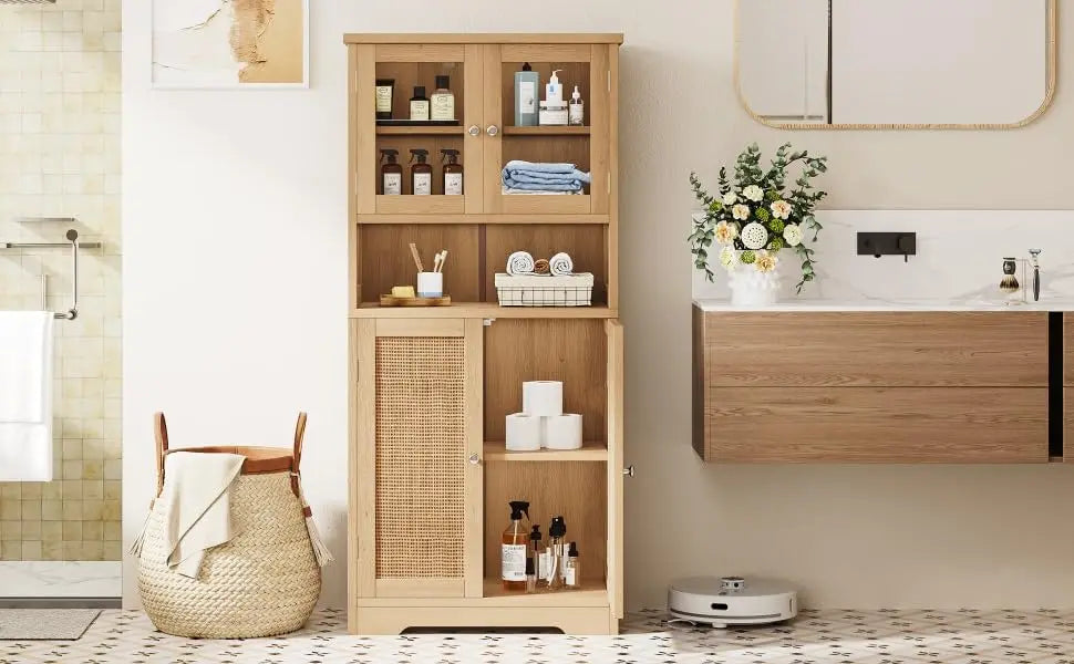 Rattan Bathroom Storage Cabinet, Bathroom Cabinet